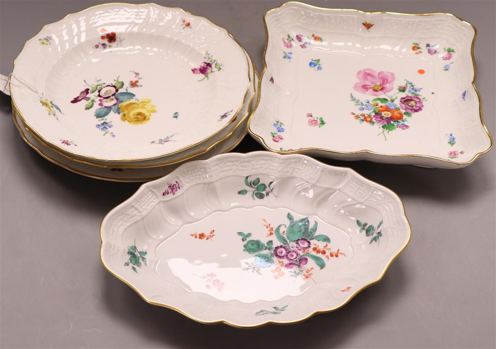 A quantity of 19th / 20th century Meissen flower painted plates or dishes